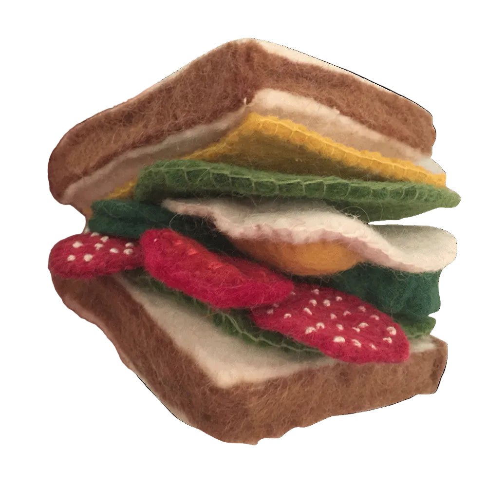 Assembled felt sandwich on a white background