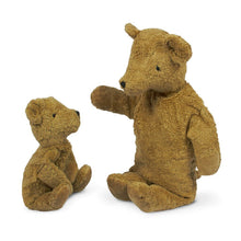 Two beige Senger cuddly teddy bears on a white background