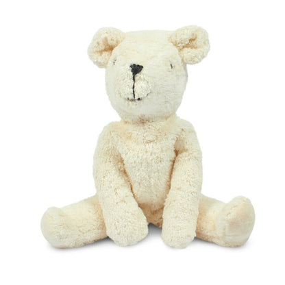 Cream-colored 12" senger teddy bear on a white background