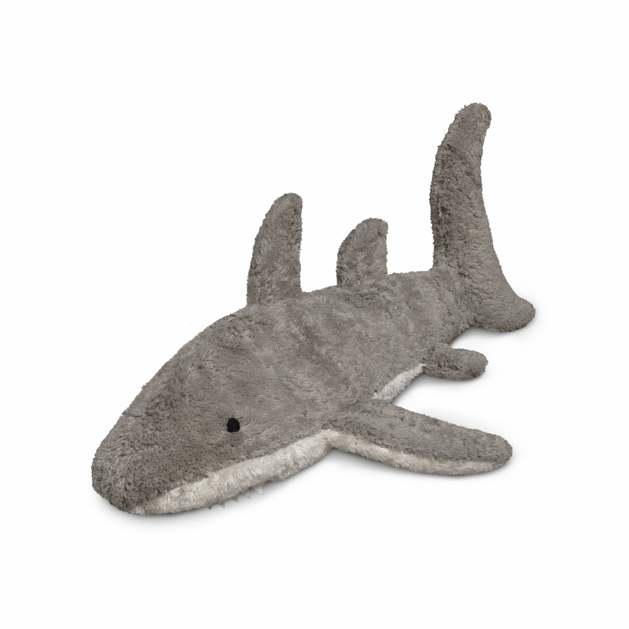 Gray shark-shaped toy on a white background