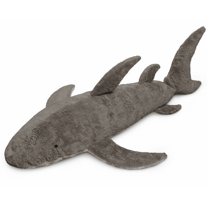 Plush shark toy on a white background