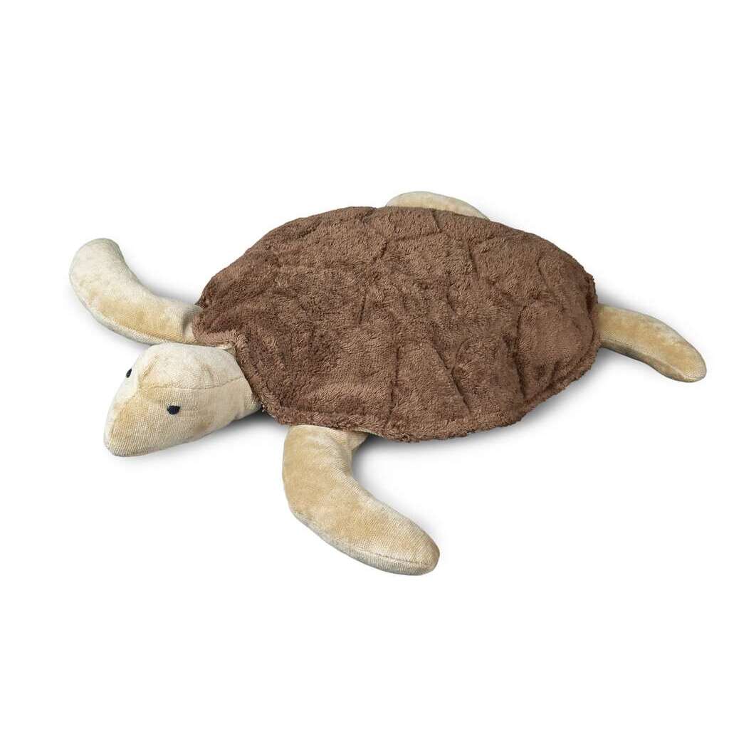 Senger stuffed turtle with beige head and flippers and brown shell on a white background