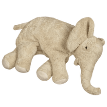 Beige plush elephant toy on a white background