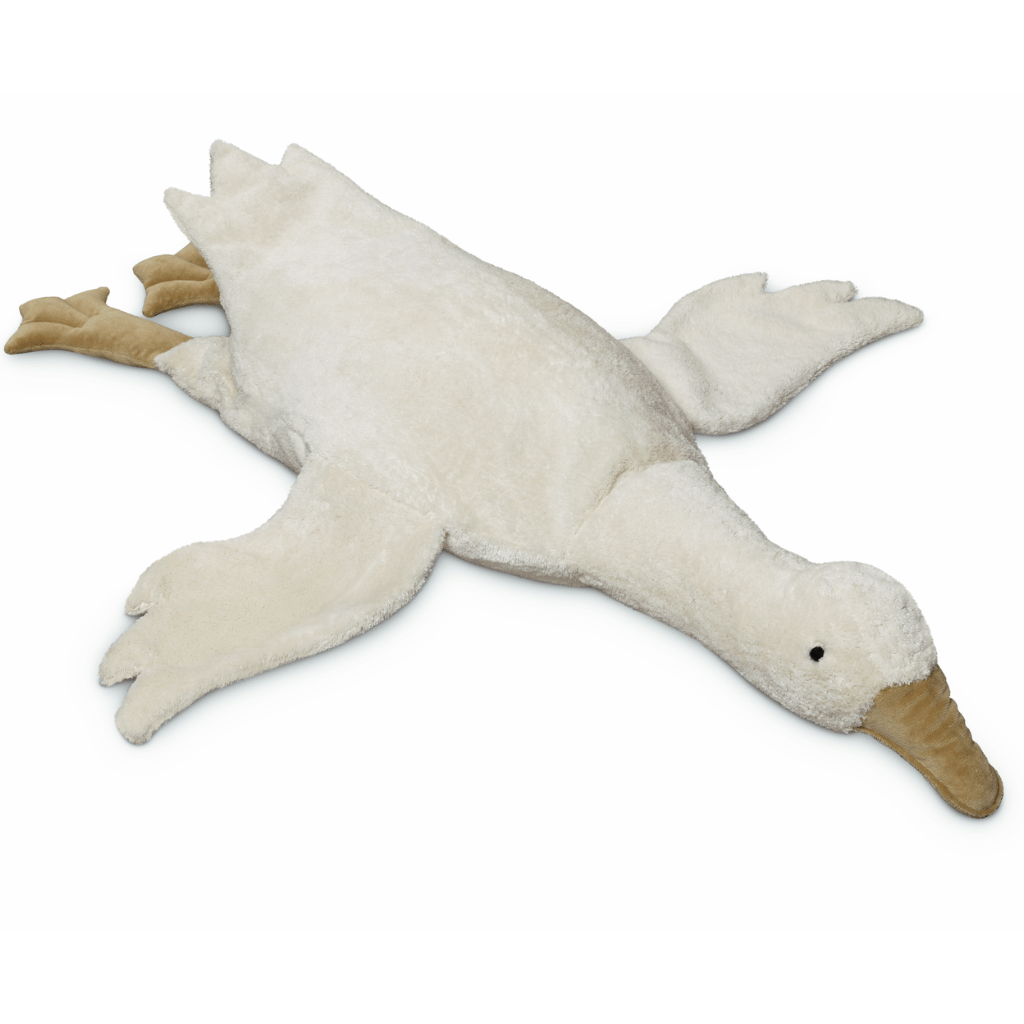 White stuffed animal goose on a white background