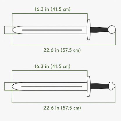 measurements of two woodsy swords 22.6" long