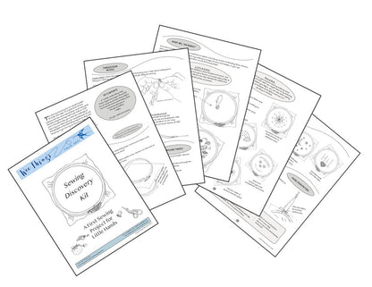 Set of sewing instruction sheets on a white background