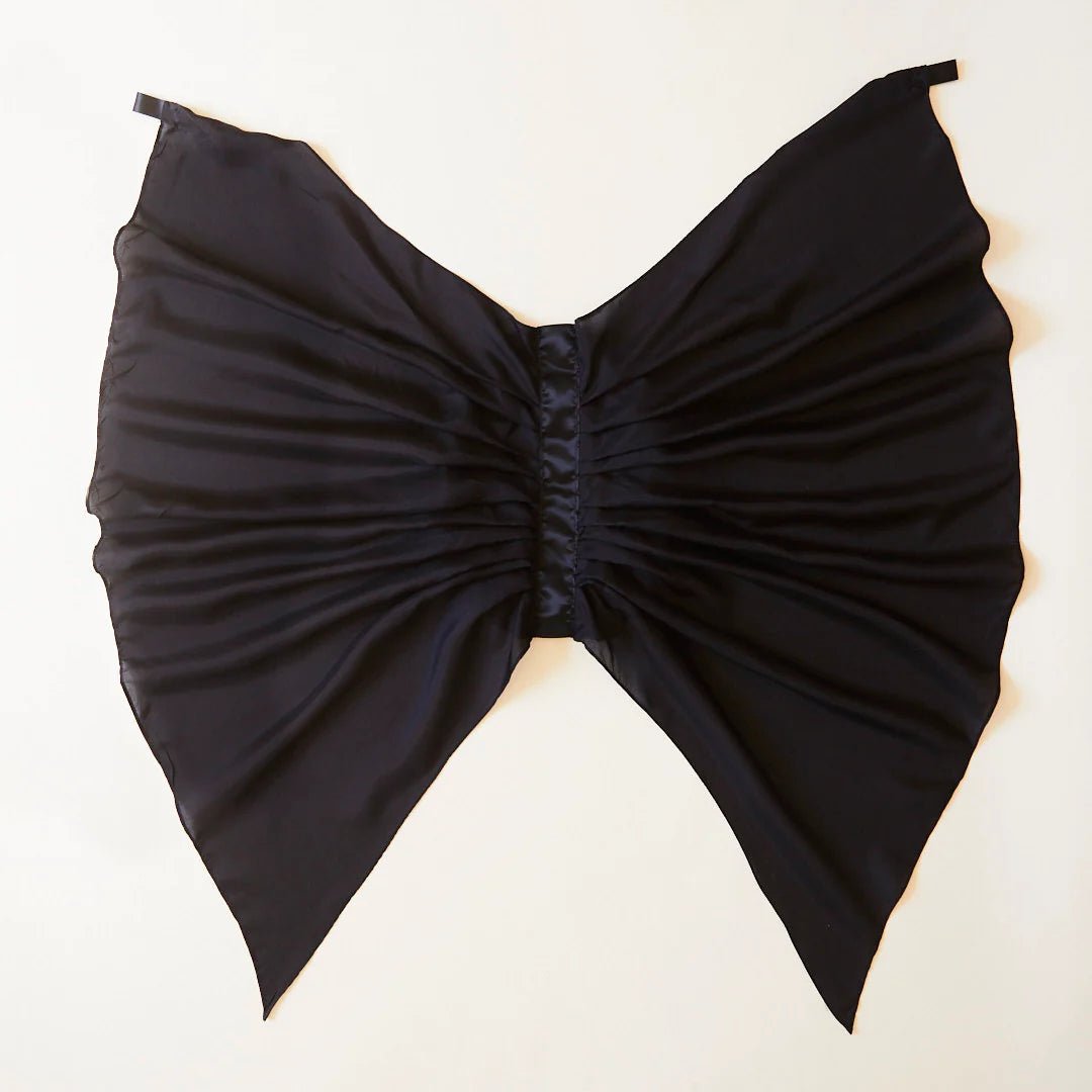 Black silk wings on a white background