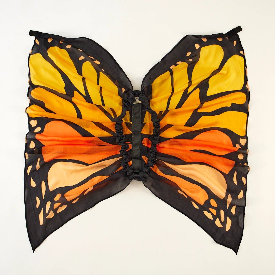 Set of silk monarch butterfly wings on a white background