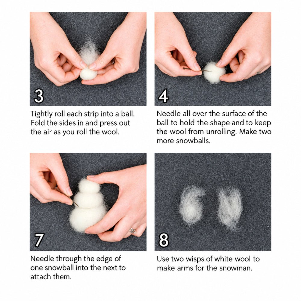Photo instructions on how to make a felted snowman