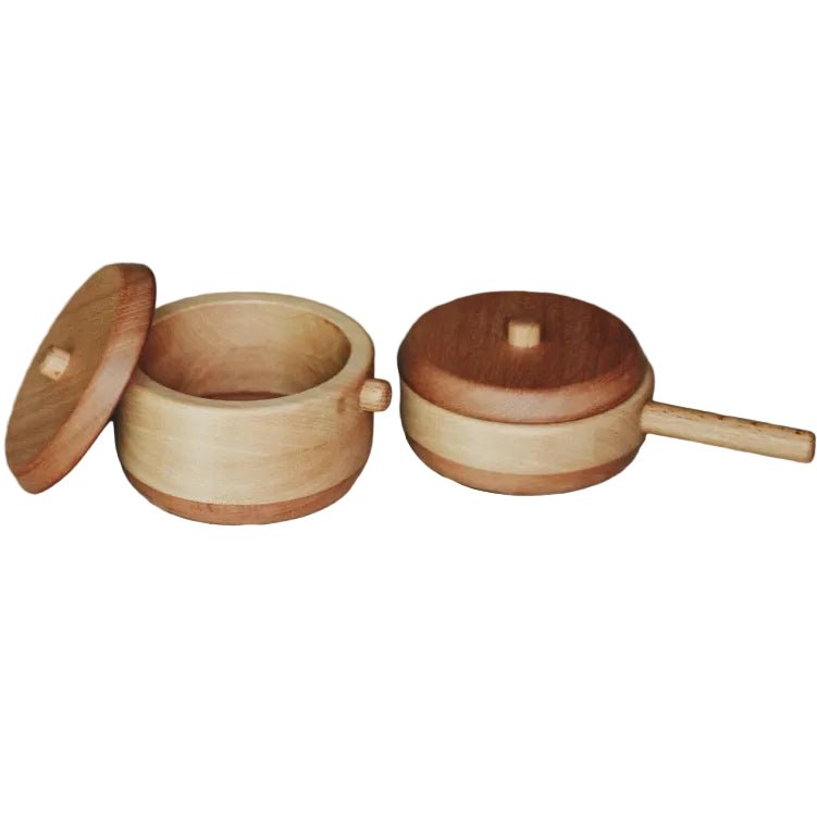 Two wooden containers with lids on a white background