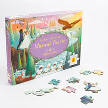 Swan Lake musical puzzle set with box and pieces on a white background