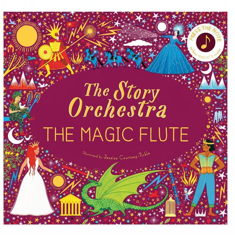 Book cover of 'The Story Orchestra: The Magic Flute' with colorful illustrations and characters.
