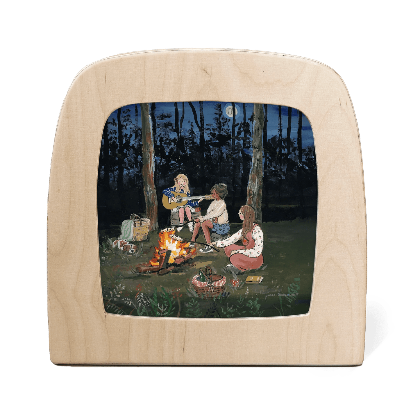 Toverlux lamp with silhouette featuring three girls sitting around campfire