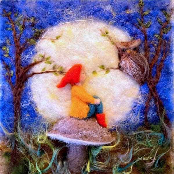 Toverlux Lamp Silhouette - Gnome in Full Moon (Het Wol Feetje) - wool, felt Lamp Accessories for open-ended play - Title: ...