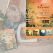 Toverlux StoryLux product with a child reading a book and garden-themed design.