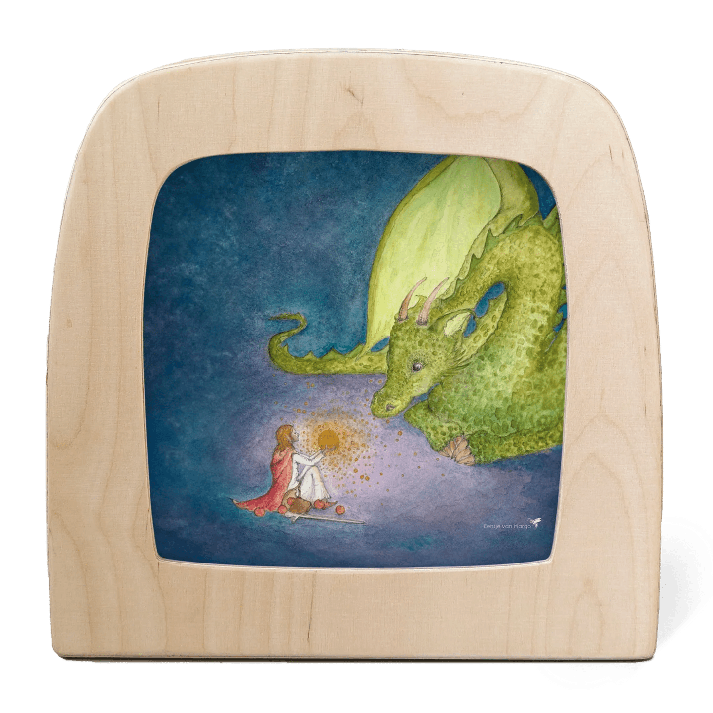 Silhouette of a person sitting in front of a dragon
