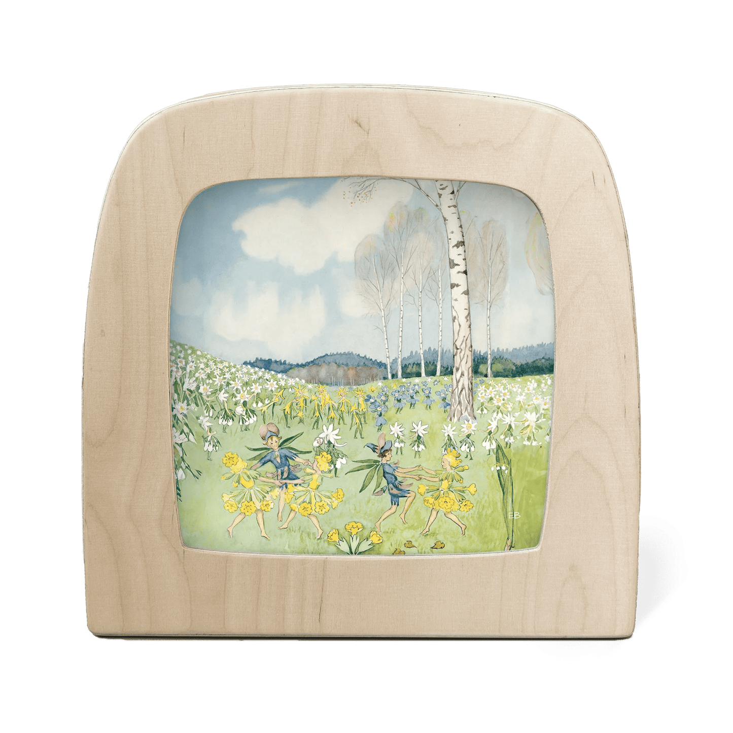 Silhouette of flower fairies dancing in a field