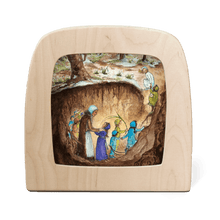 Silhouette of the Root Children leaving their underground home at the start of Spring