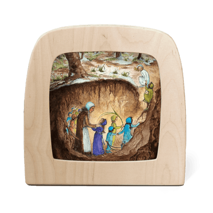 Silhouette of the Root Children leaving their underground home at the start of Spring