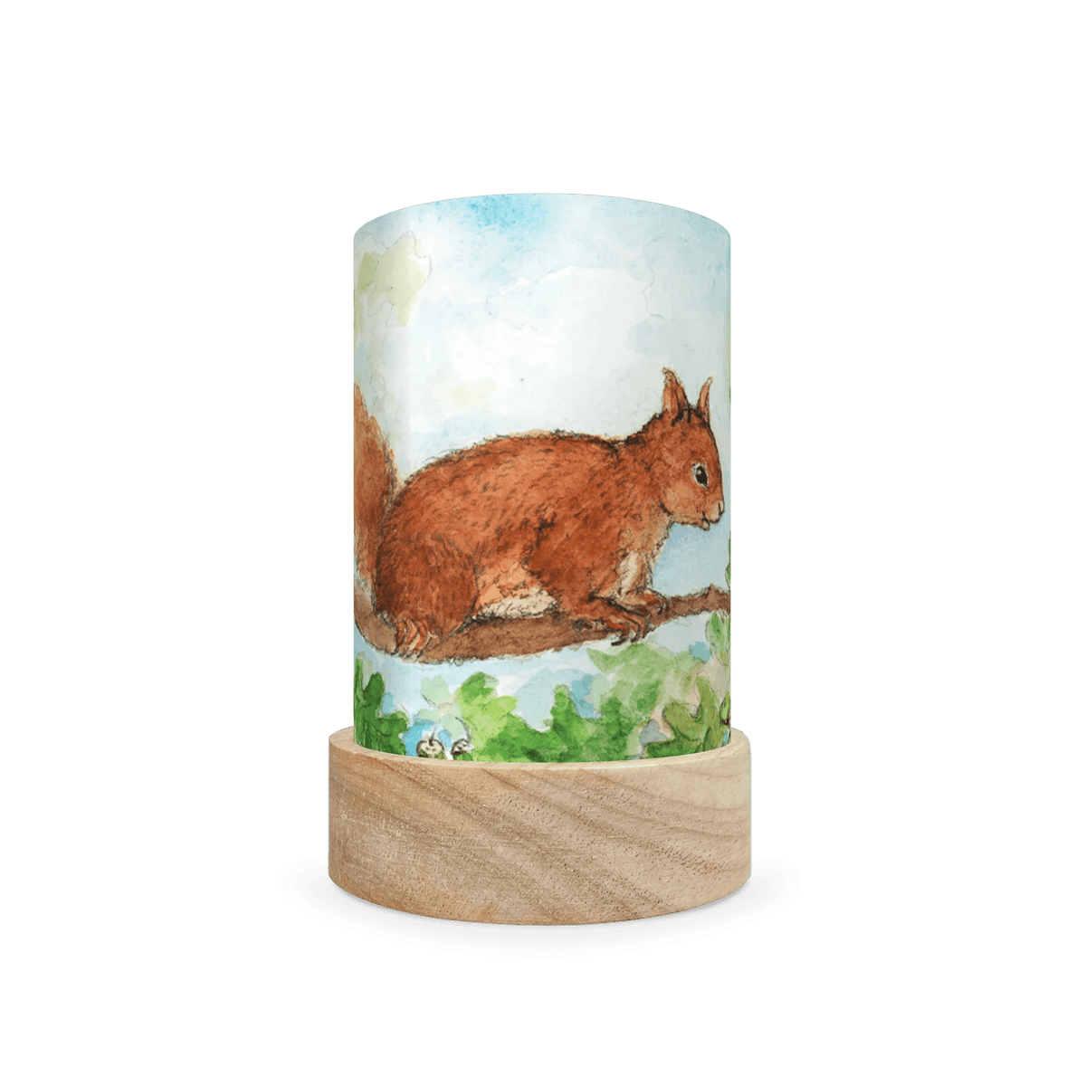 Mini lantern with a drawing of a squirrel