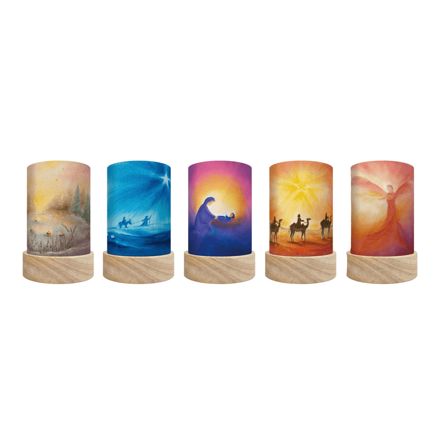 Set of 5 decorative lamp shades depicting holiday scenes