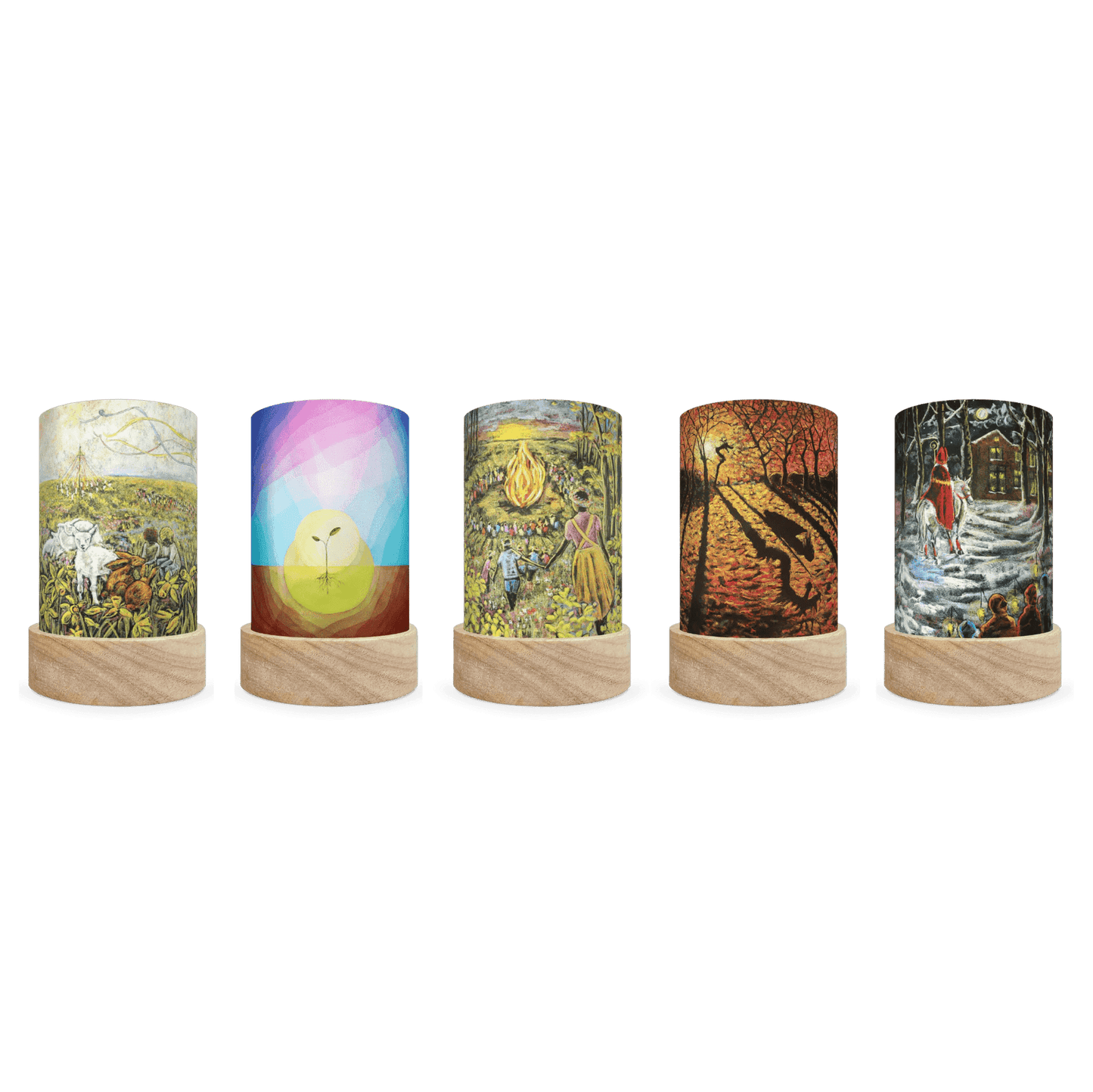 Five mini lanterns with different silhouettes featuring art from Kapitein Kalk