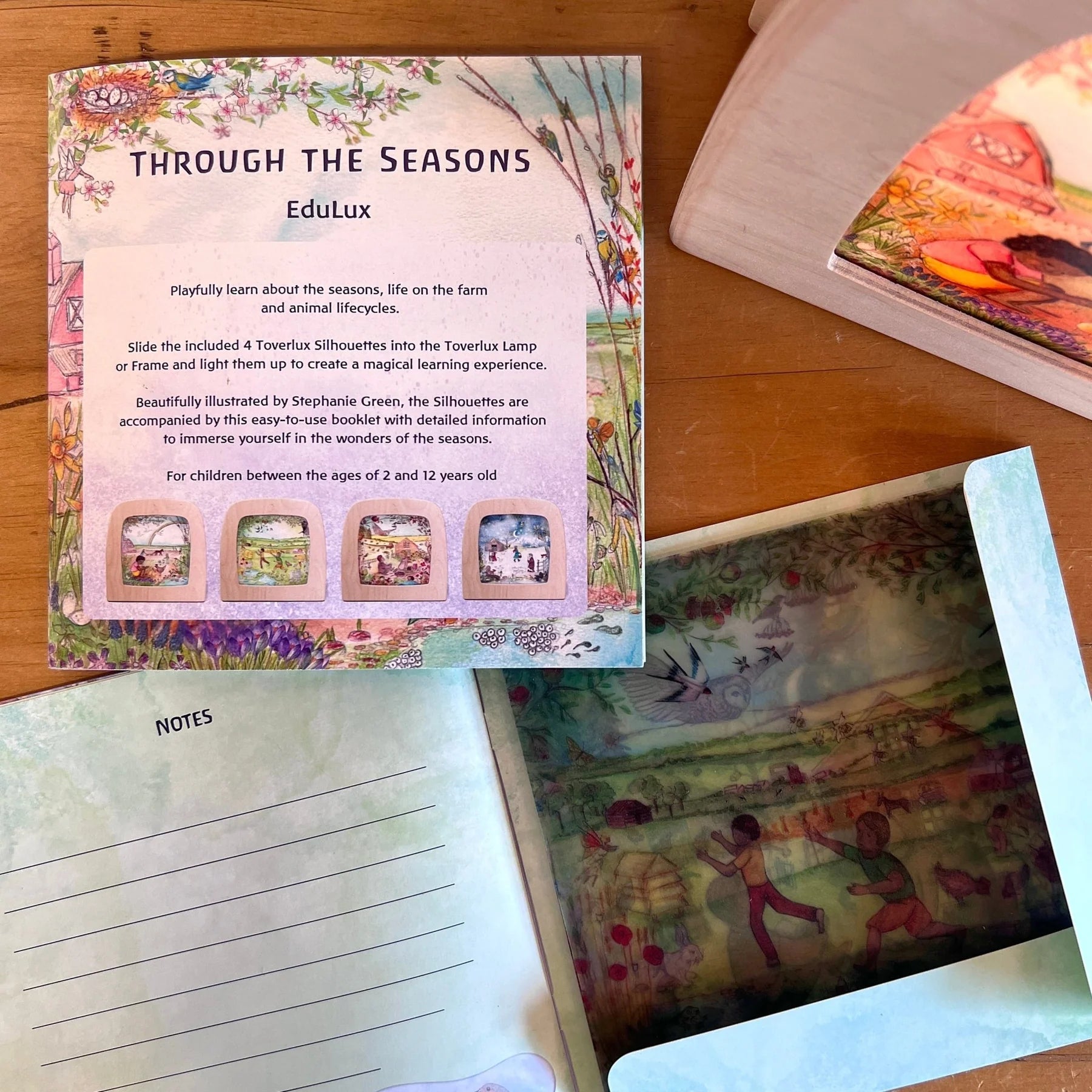 Through the Seasons book, silhouettes, and lamp