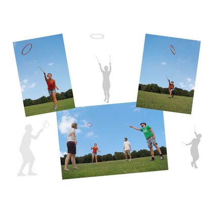 Collage of people playing Tualoop outside on a white background