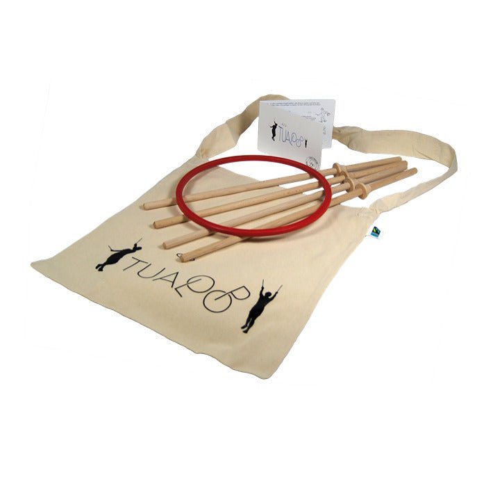 Tualoop ring toss game set with carrying bag on a white background