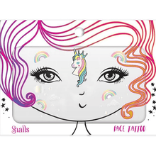 Snails brand face tattoo stickers featuring a unicorn, clouds, and rainbows
