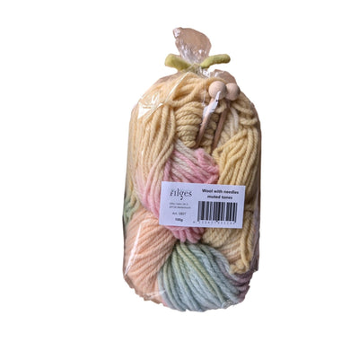 Wood Knitting Needles & Organic Yarn, Pastel Colors (Filges) - wood, wool, natural for open-ended play - Title: Default Title