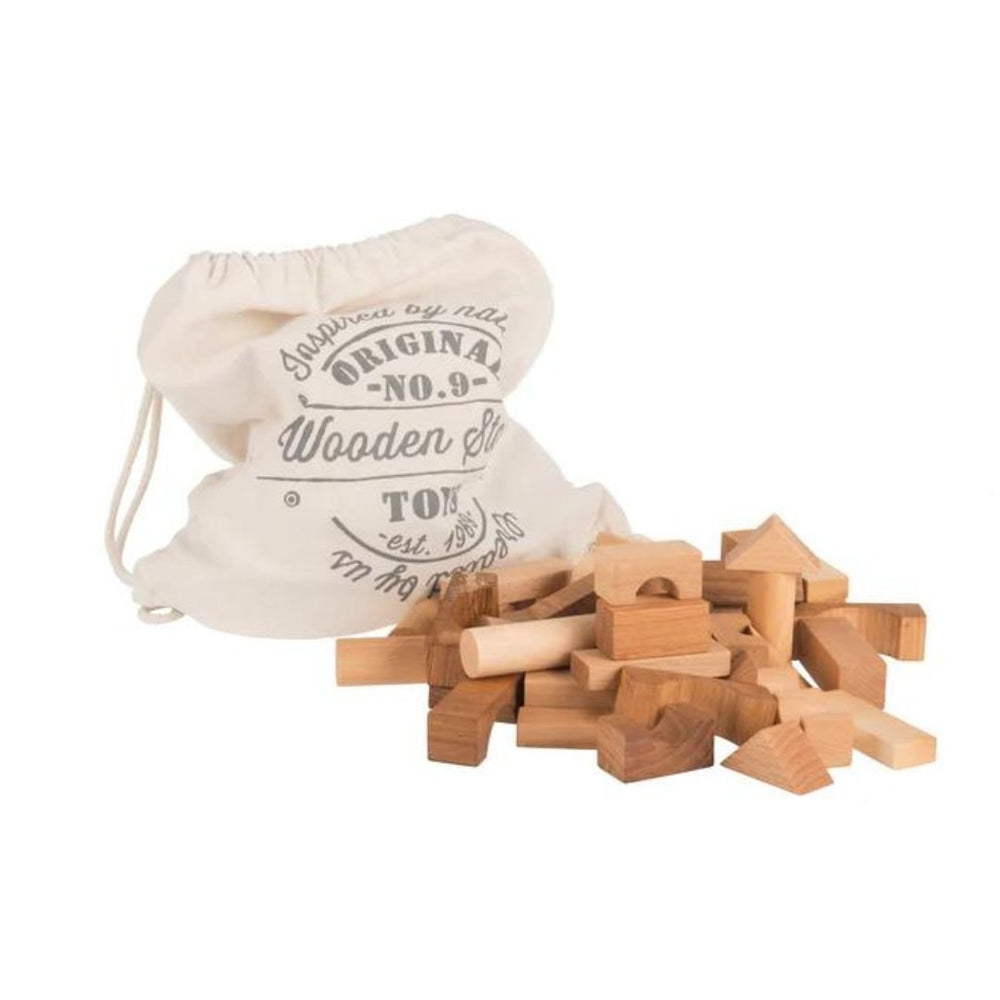 Wooden Blocks in Sack (Natural) - 100 pcs - by Wooden  Story - wood, cotton, natural, beeswax for open-ended play - Title:...