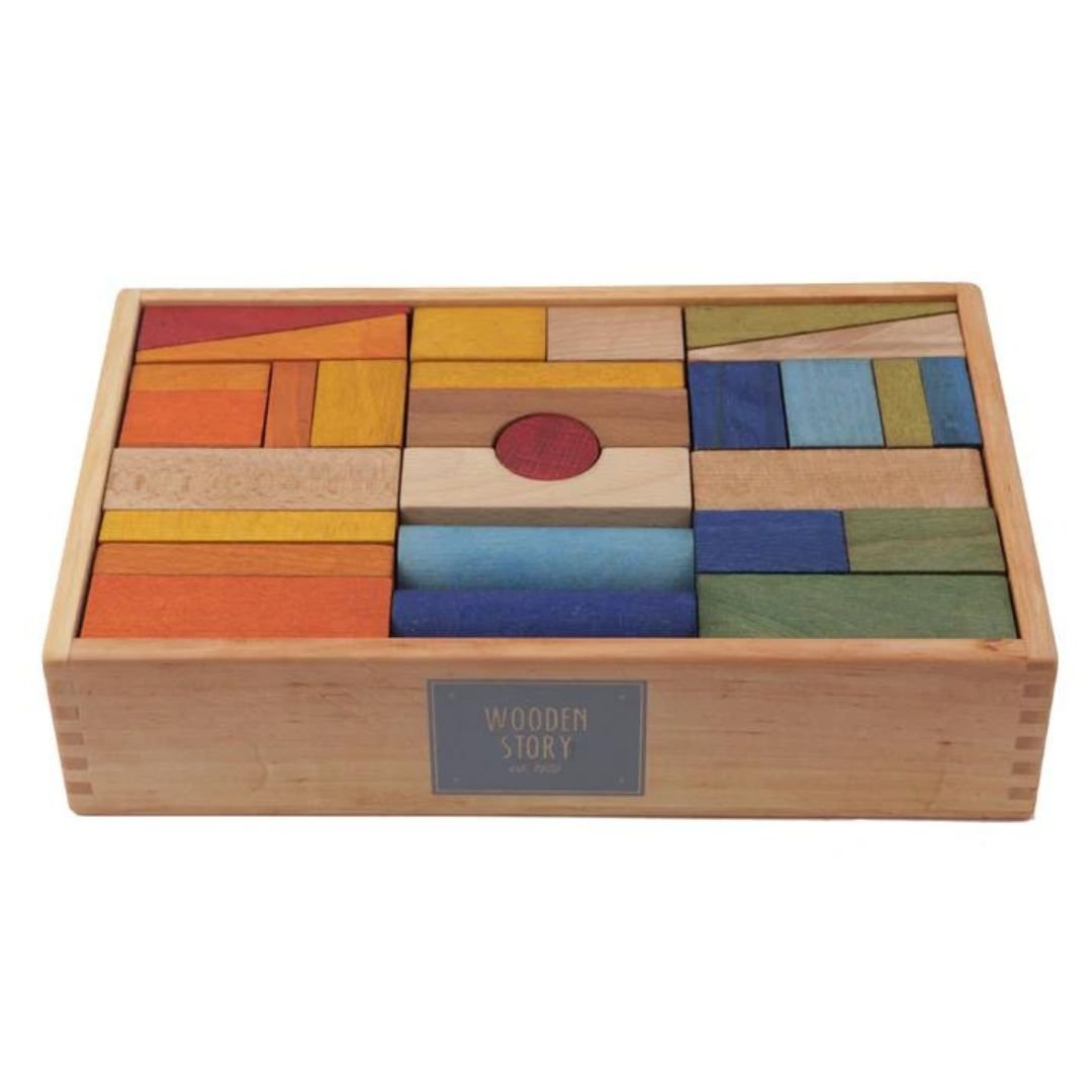 Wooden Blocks in Tray - 63 pcs Rainbow XL - wood, natural, beeswax for open-ended play - Title: Default Title