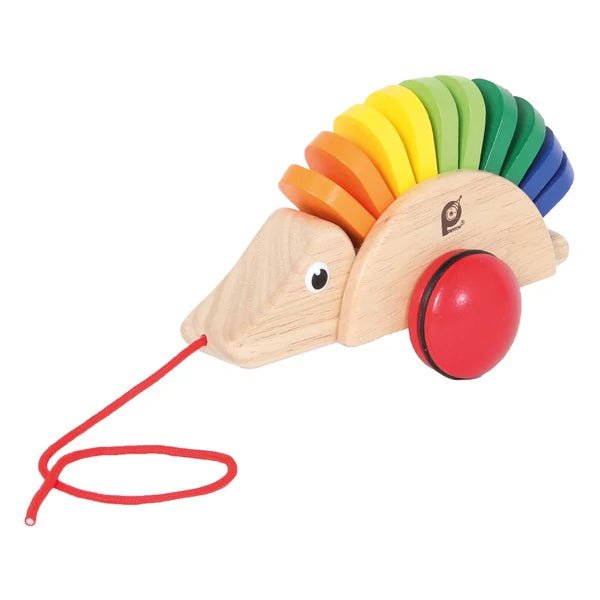 Wooden Pull Along Porcupine - Pin Toys - wood, natural, rubber Wooden Toys for open-ended play - Title: Default Title