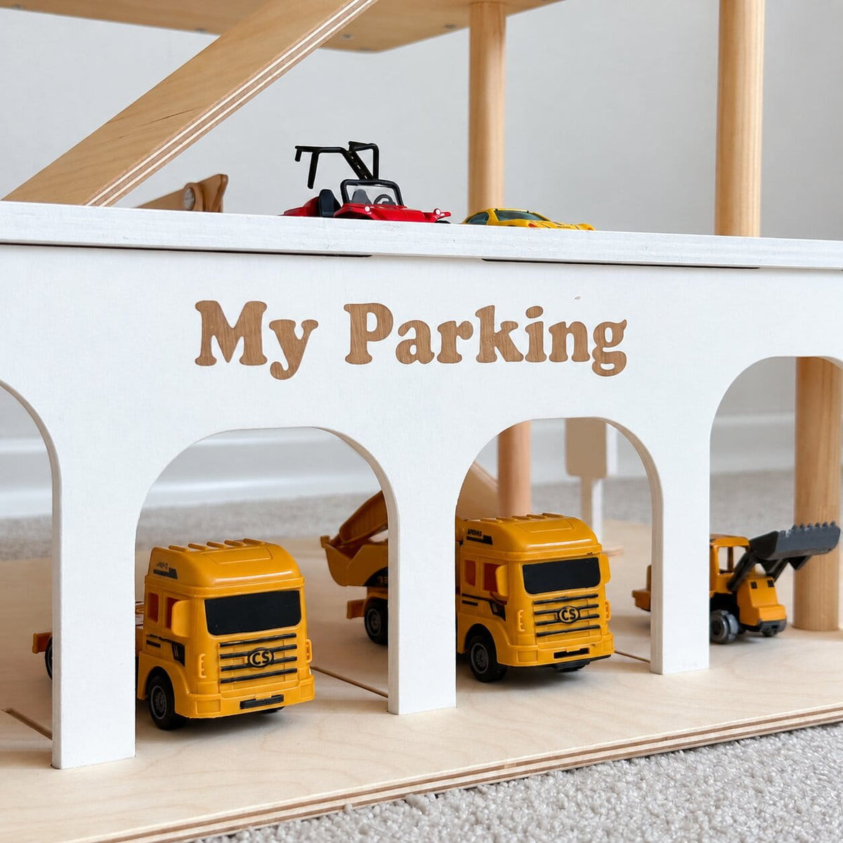 Wooden Toy Parking Garage with Elevator