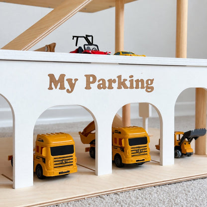 Wooden Toy Parking Garage with Elevator