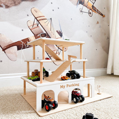 Wooden Toy Parking Garage with Elevator
