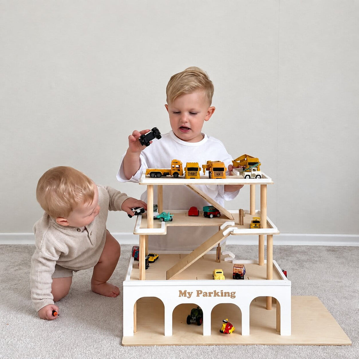 Wooden Toy Parking Garage with Elevator
