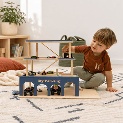 Wooden Toy Parking Garage with Elevator