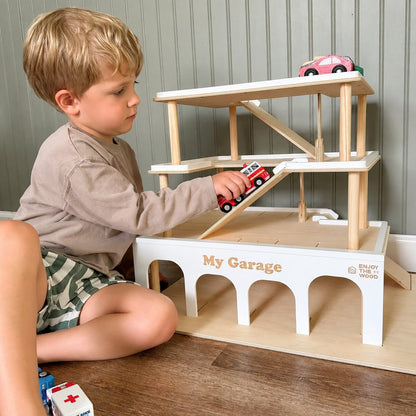 Wooden Toy Parking Garage with Elevator