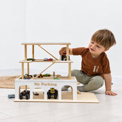 Wooden Toy Parking Garage with Elevator