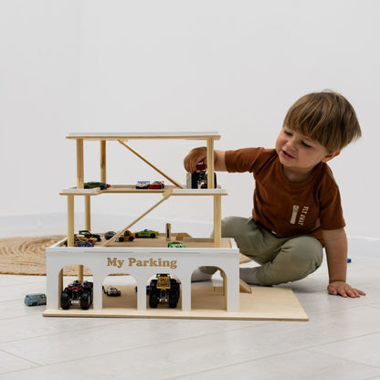 Wooden Toy Parking Garage with Elevator