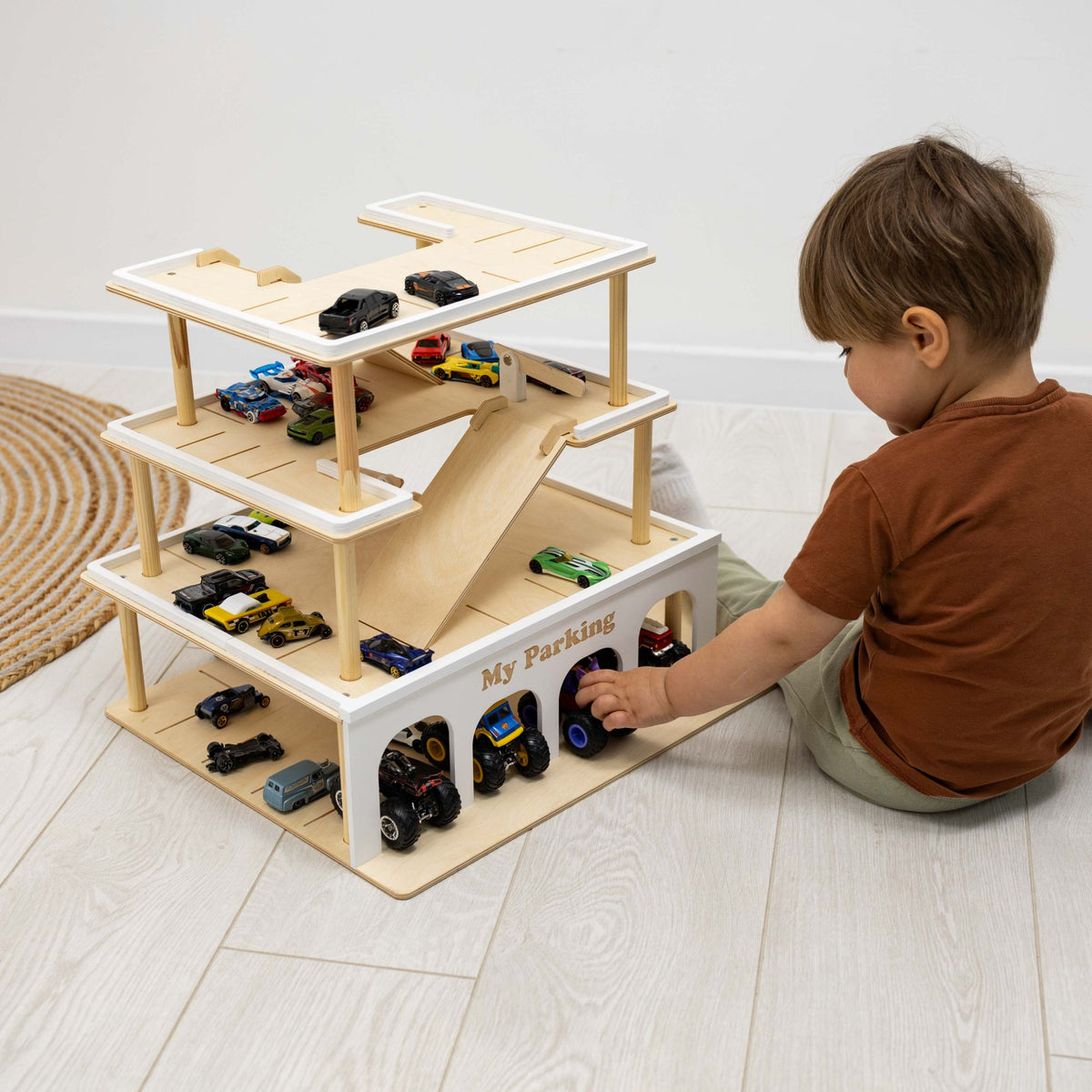 Wooden Toy Parking Garage with Elevator
