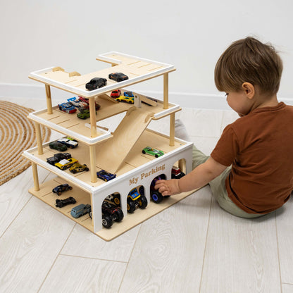 Wooden Toy Parking Garage with Elevator