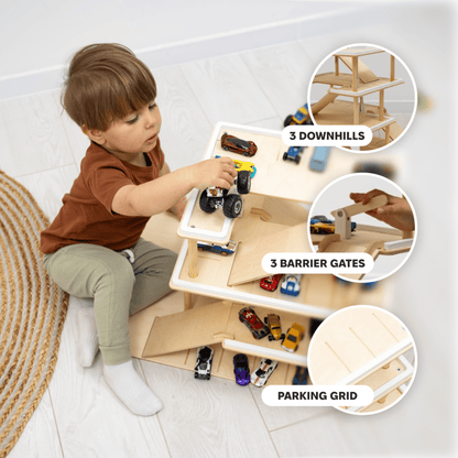 Wooden Toy Parking Garage with Elevator
