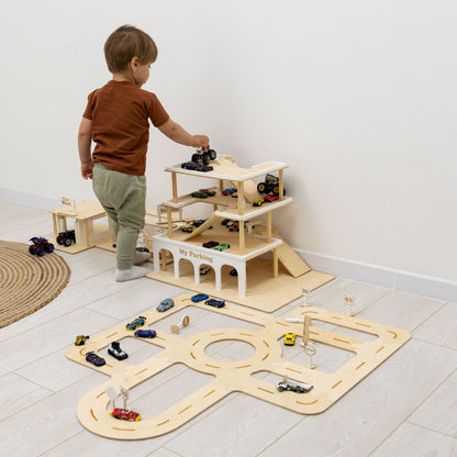 Wooden Toy Parking Garage with Elevator