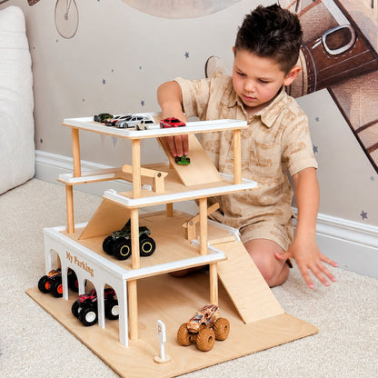 Wooden Toy Parking Garage with Elevator