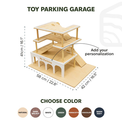 Wooden Toy Parking Garage with Elevator