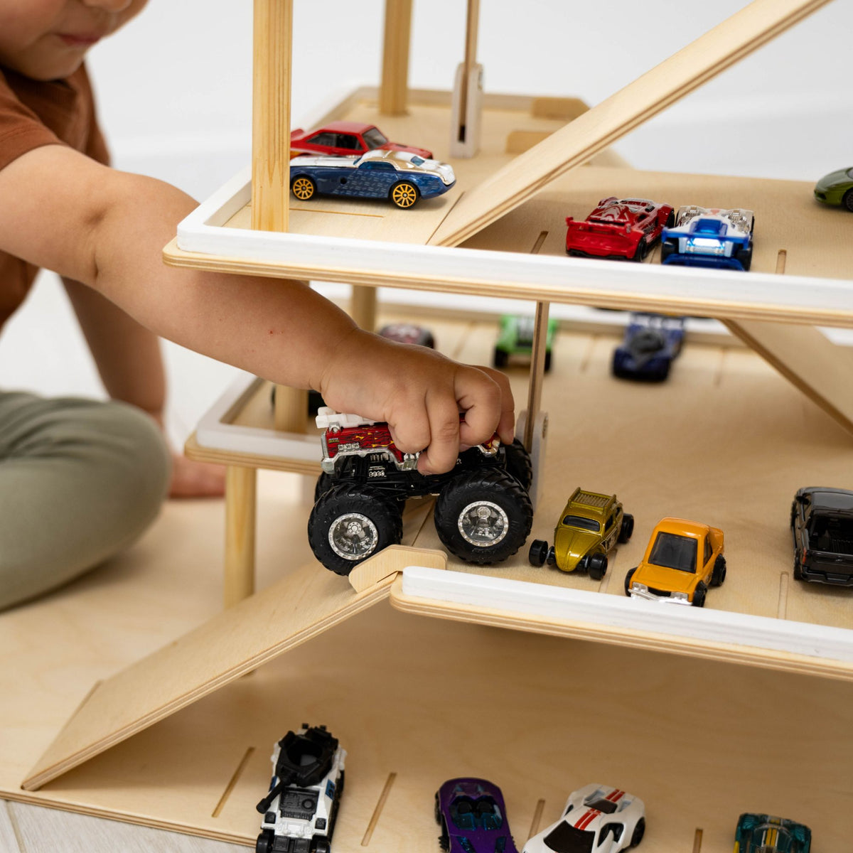 Wooden Toy Parking Garage with Elevator