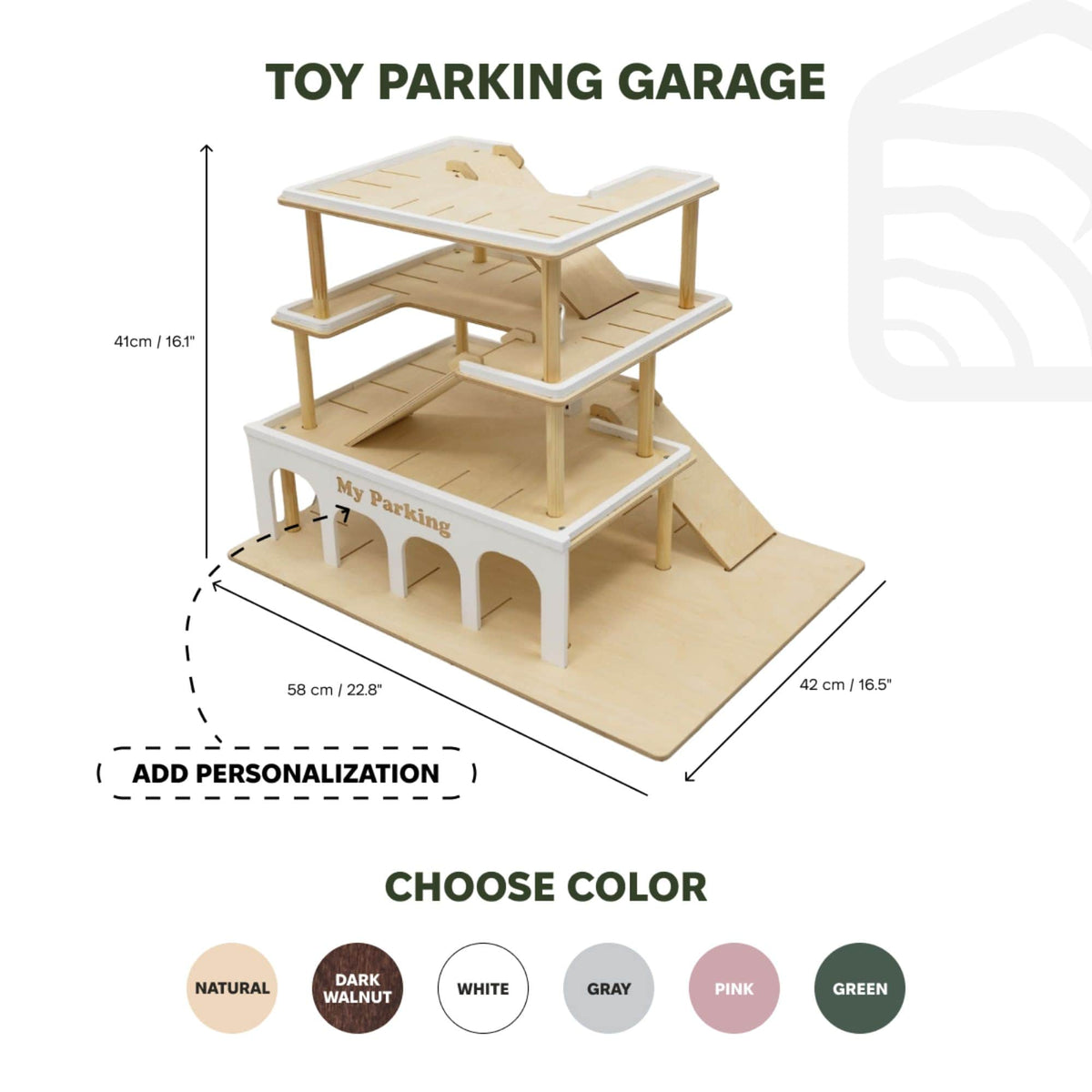 Wooden Toy Parking Garage with Elevator